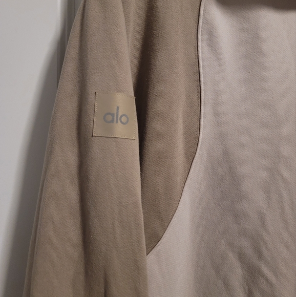 Alo yoga make waves colorblock fleece sweatshirt hoodie ivory bone gravel beige - Picture 7 of 8